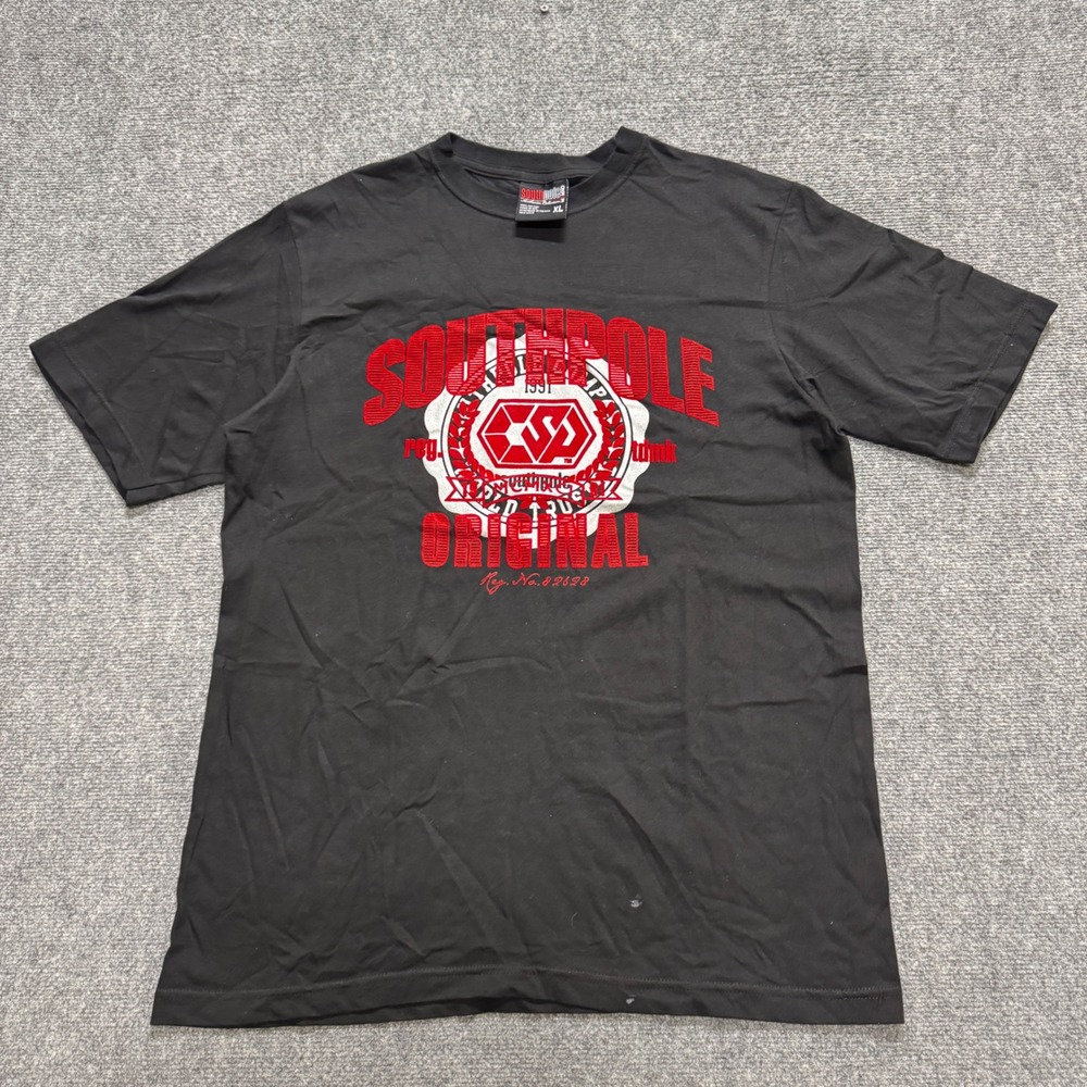 VTG SouthPole T-shirt Men's XL Black Red Y2K Grunge Embroidered 90s Skater